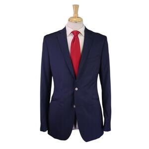 Indochino Custom Navy Blue Plaid 2-Btn Wool Slim Fit Suit 38R